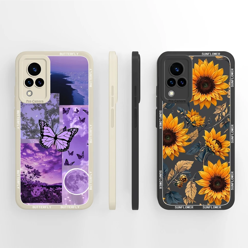 Phone Case For Vivo V21 V21E 5G 4G Pretty Flowers Camera Protection Silicone Back Cover For VivoV21 VivoV21E V 21 E Fundas Capa