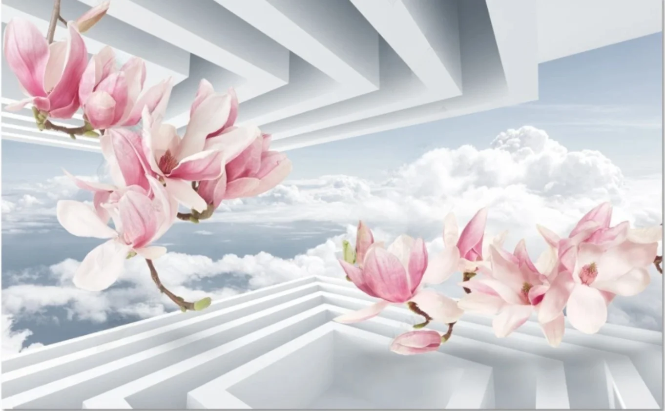 Customized Size Wallpaper Geometric Space Blue Sky White Cloud 3D TV Background Wall Living Room Bedroom Decoration Wallpaper