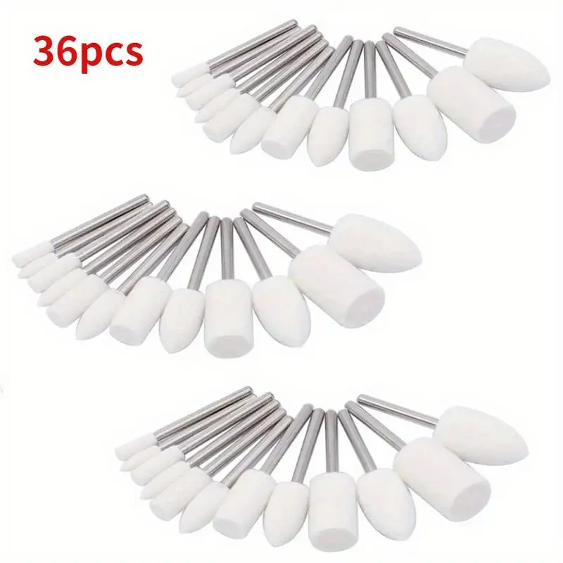 36 Pieces Wool Felt Mounted Mandrel Set 2 Shaped 6 Sizes Polishing Buffing Wheel Bits for Dremel Rotary Tool 18 Inch Shank