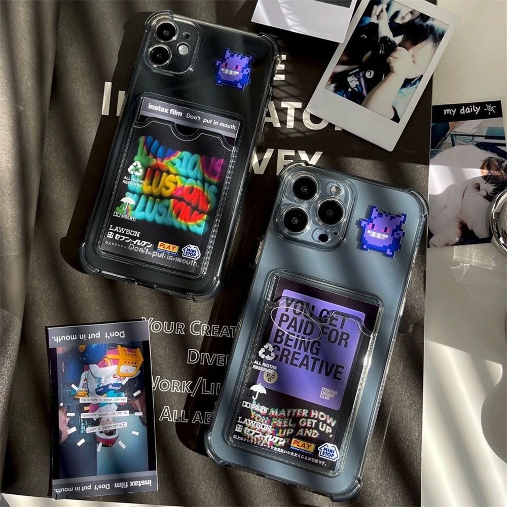3D Anime Carino P-Pokemon Gengar Porta carte Portafoglio Proteggi Custodia per iPhone 11 12 13 14 15 16 Pro Max X XR Trasparente Custodia morbida per telefono