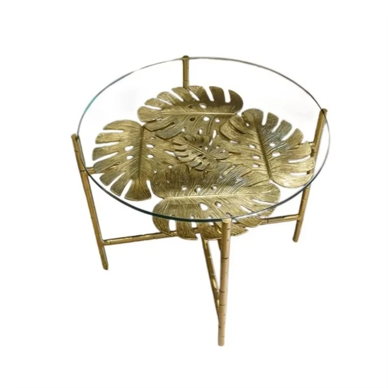 

Coffee table with solid copper and brass frame and tempered glass top, suitable for families