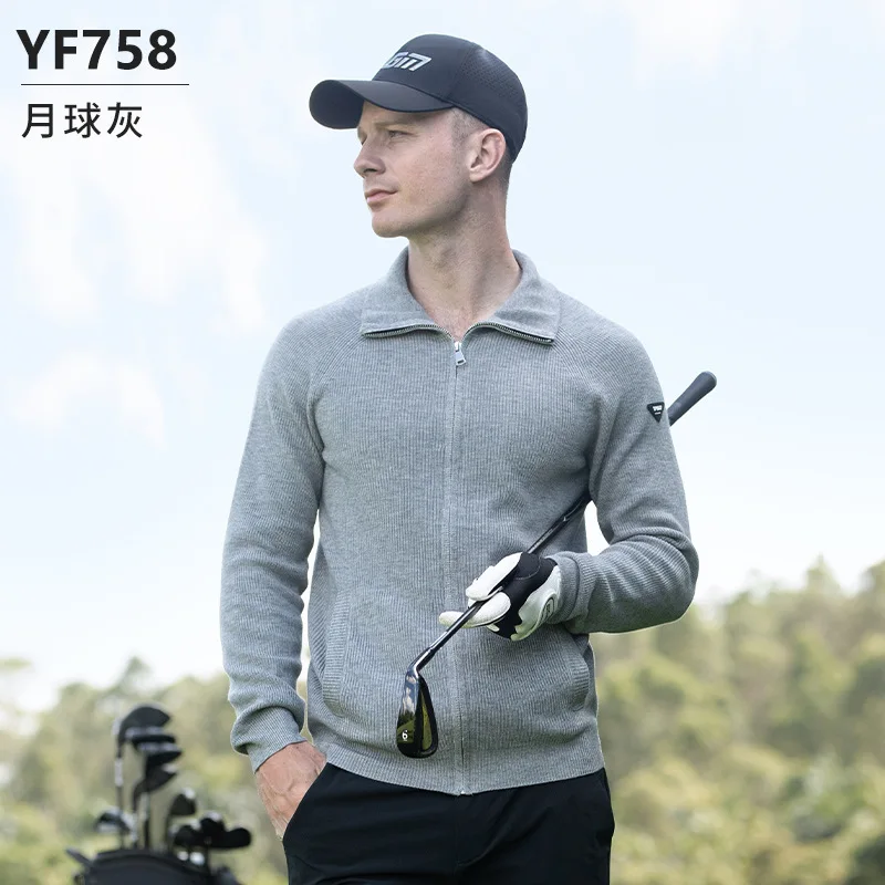 Men's Golf Wear Sweater with Zipper Casual Sportswear Autumn Winter Knitwear Coat Warm Clothes White Gray Black New