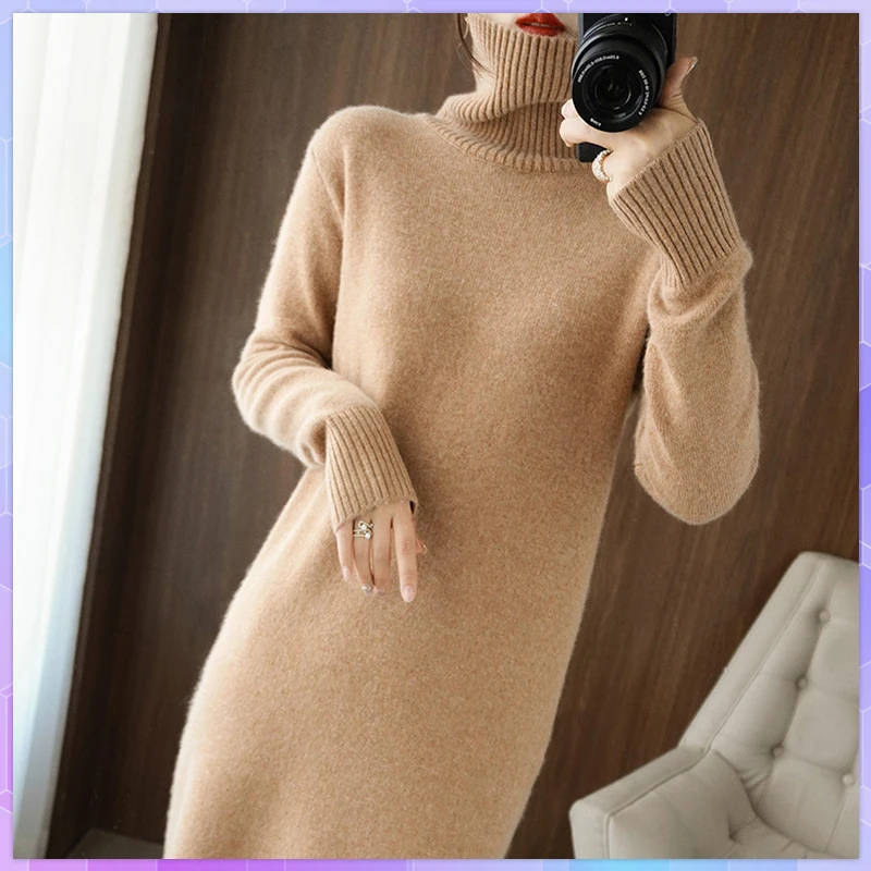 

Loose Oversized Long Knit Straight Cashmere Maxi Dress Autumn Winter Thick Warm Elegant Midi Dresses For Women Party Vestidos