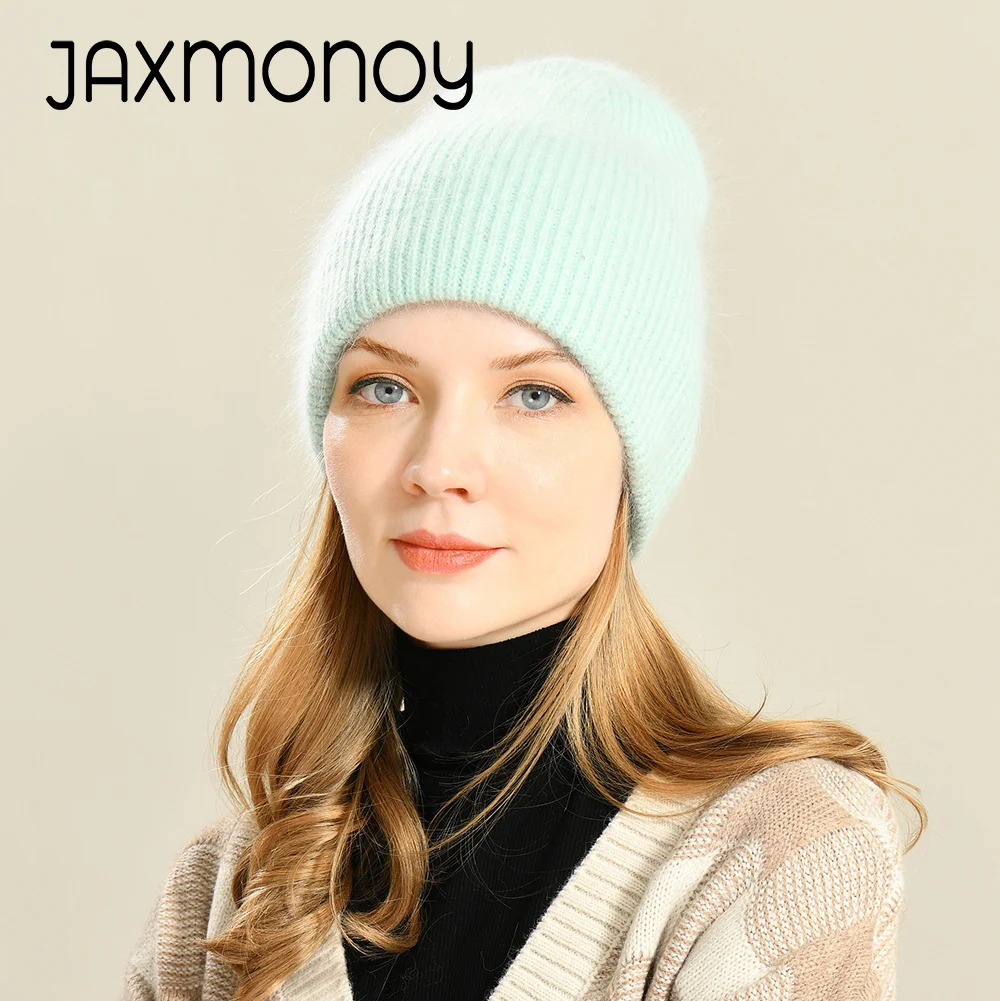 Jaxmonoy Women Beanie Hat Winter Double Layer Warm Skullies Cap Ladies Cashmere Blend Knitted Bonnet Fashion Girl Sequins Hat