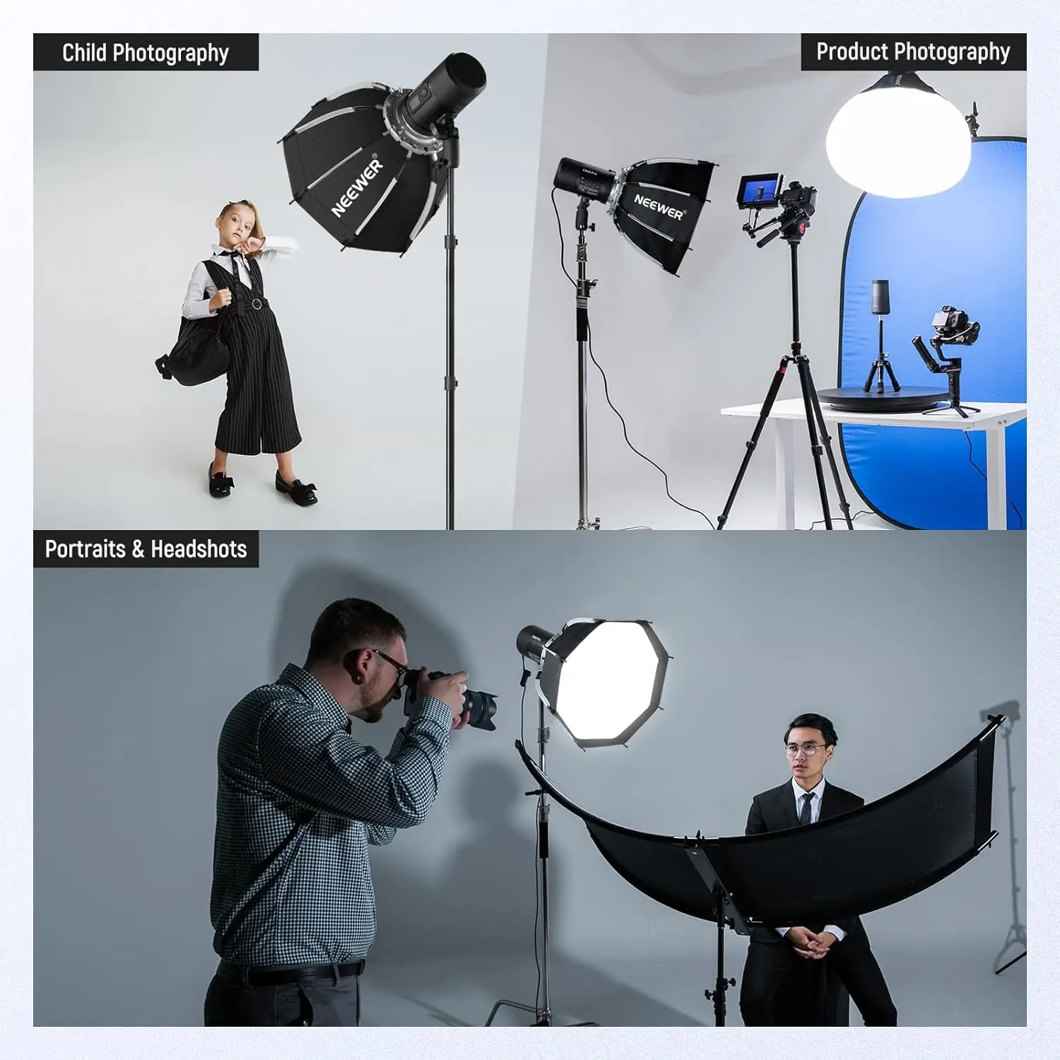 NEEWER 45cm Octagonal Softbox Bowens Mount, Quick Folding Quick Set Up with Diffusers/Honeycomb Grid for Godox Aputure Video