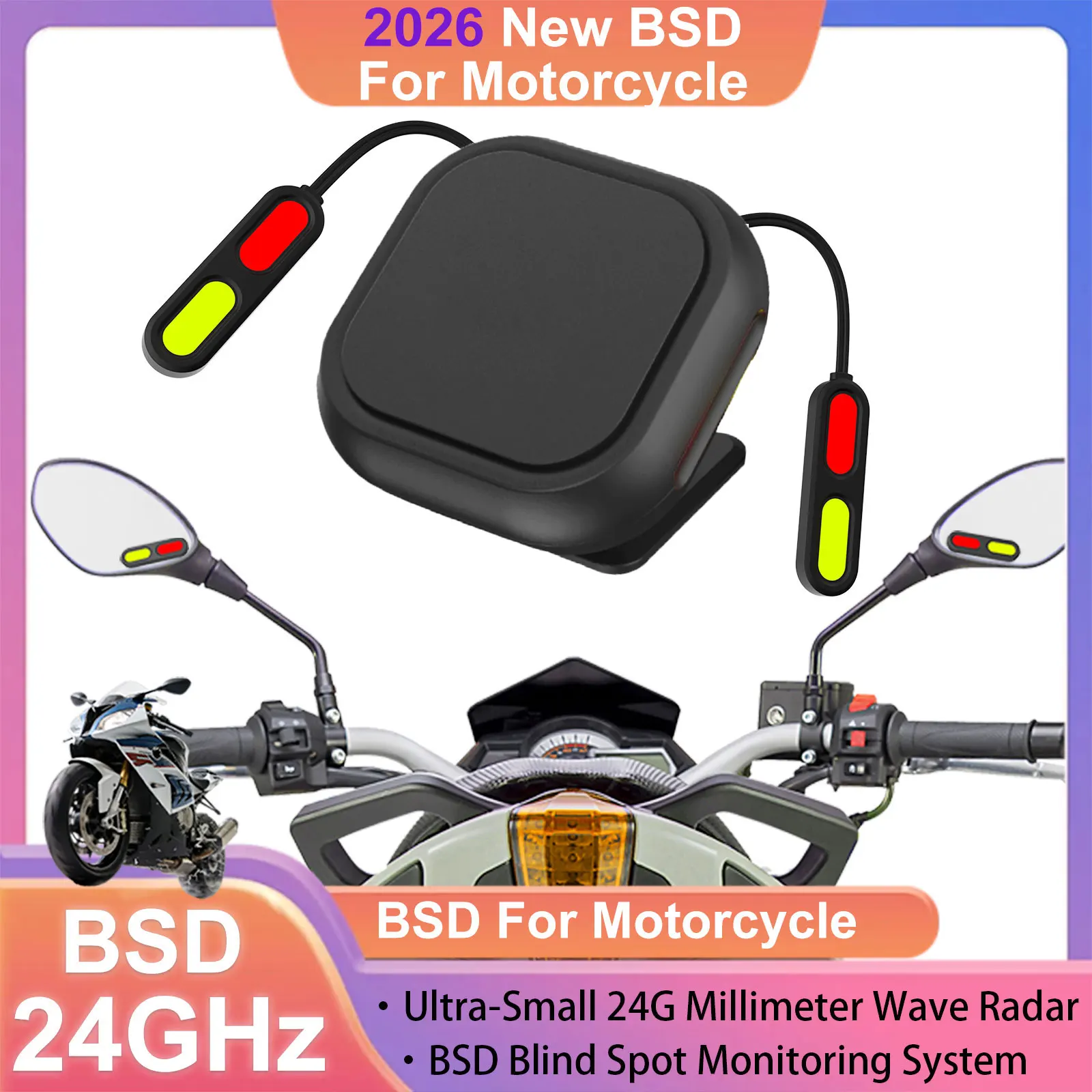 

24GHz Radar BSD Blind Spot Monitor Motorcycle IP67 Waterproof LED Safety Warning