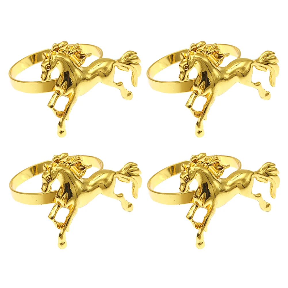 

4pcs Napkin Rings Horse Metal Reusable Fall Thanksgiving Christmas Dinner Table Decor Wedding Napkin Holders For
