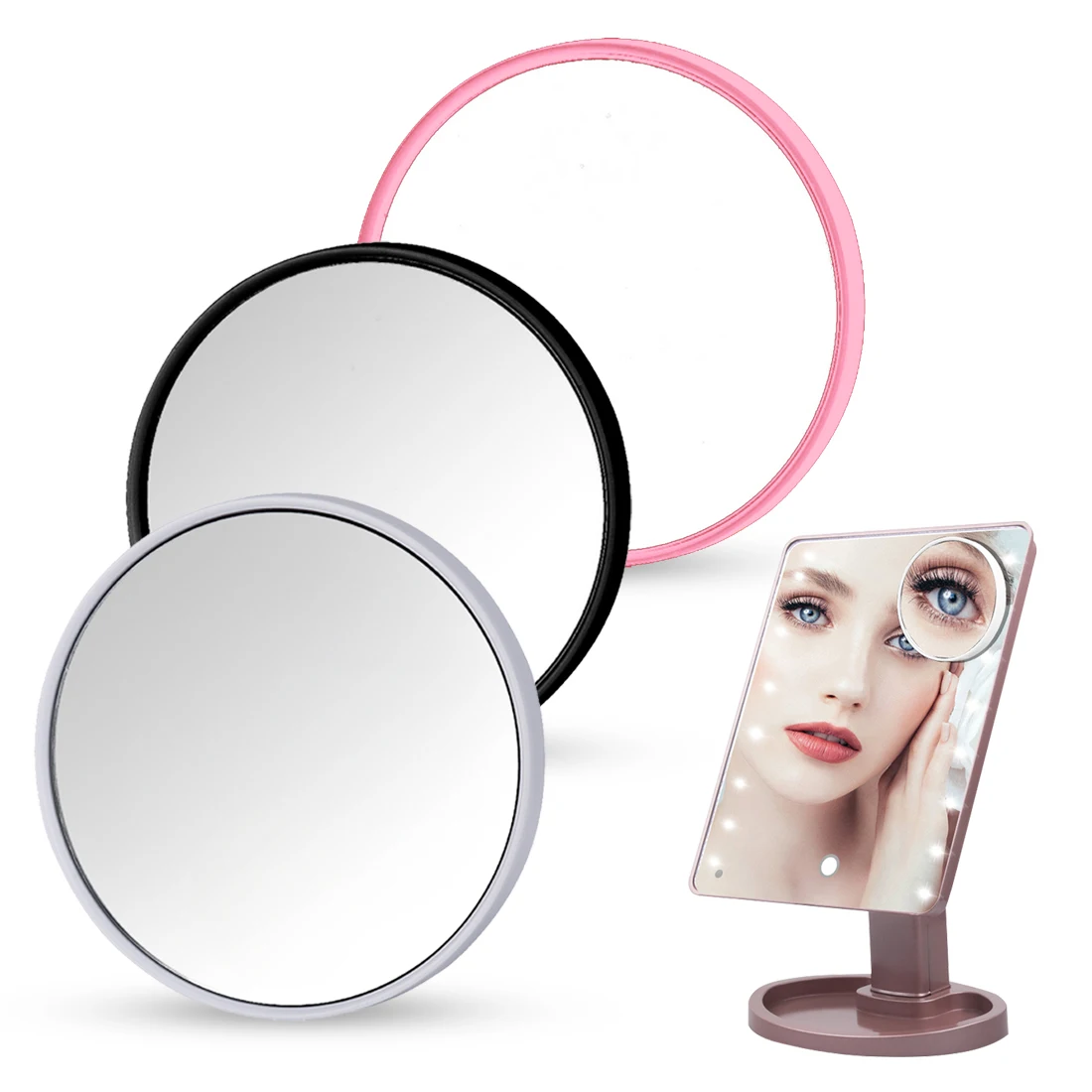 TSBathroom-Petit miroir de maquillage U499, écran tactile, 10 fois ventouse, loupe, petit miroir rond portable, mini miroir de maquillage