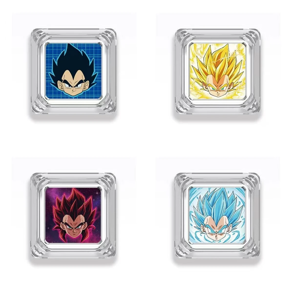 4-teiliges Set Dragon Ball Cross Axis-Tastenkappen, transparentes PC-Quadratmuster für mechanische MX-Tastatur
