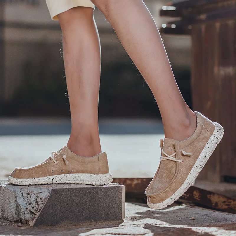 New Men's Casual Flat Shoes Summer Men's Canvas Shoes Comfortable Soft Men's Shoes Breathable Men Vulcanized Shoes Slip Shoes