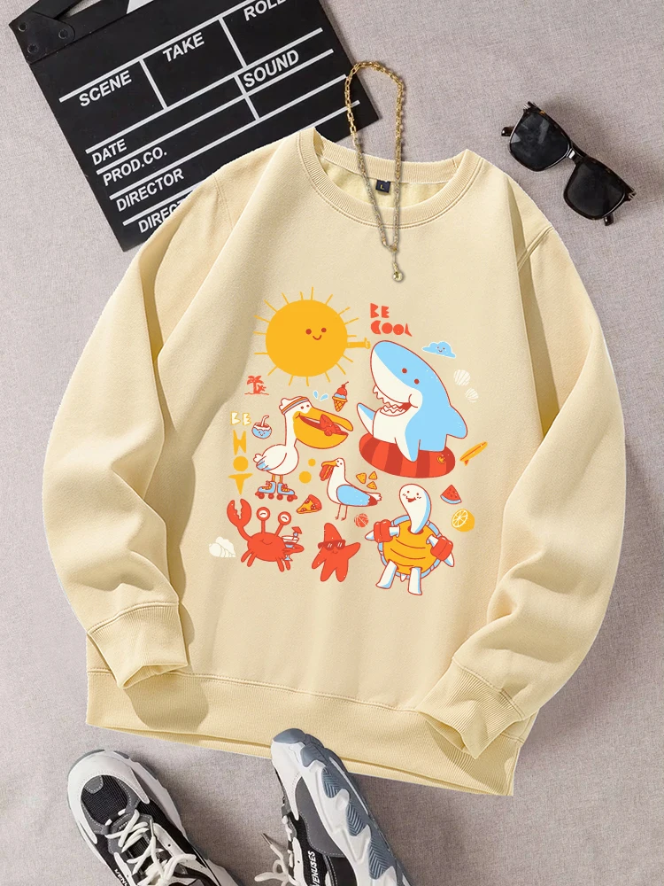 Kawaii Animal Cartoon Printing Sweatshirt Womens Autumn Comfortable Sportswear Simple Round Neck Tracksuitstreet Warm Clothes