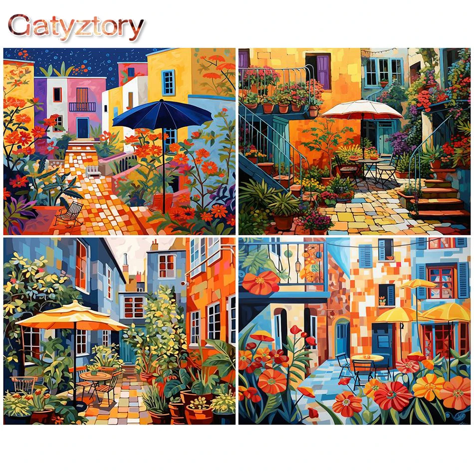 

GATYZTORY Picture By Number Street Kits DIY Oil Painting By Number Flower Landscape Drawing On Canvas HandPainted Home Decor Gif