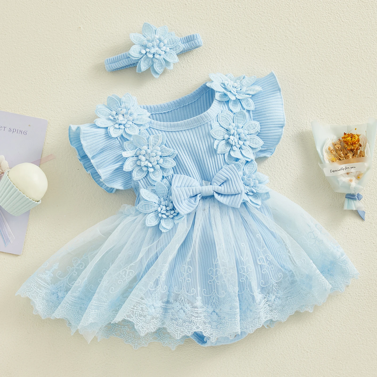3D Flower Summer Baby Girls Romper 2