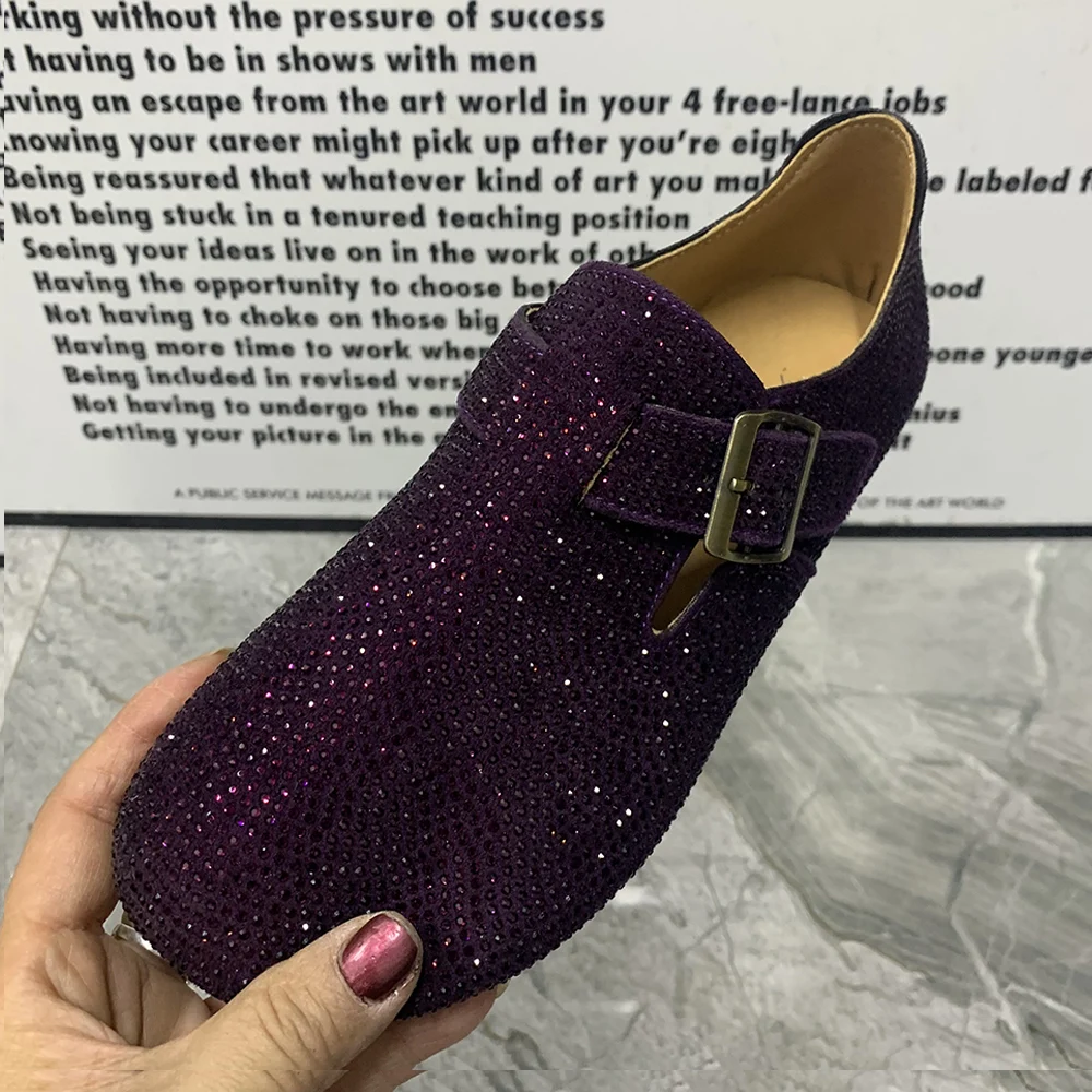 Fashion Women Shoes Rhinestone Female Causal Flat Shoes Plus Size Women Loafers Bling Slip On Ladies Shoes 2024 New Style