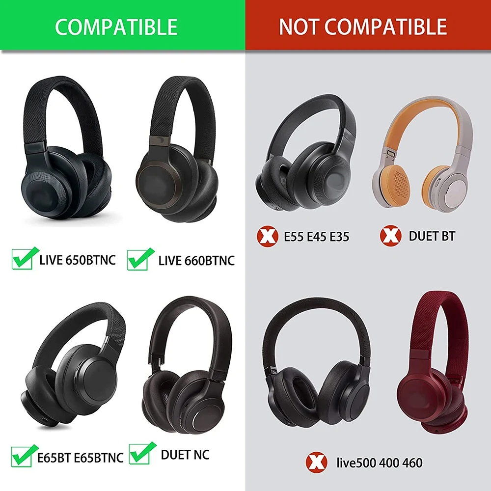 وسادة الأذن رغوة الذاكرة منصات الأذن استبدال متوافق مع JBL E65 E65BTNC / Duet NC / Live 650BTNC Live 660 BTNC