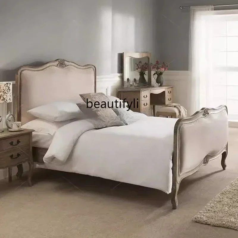 

ss K178 ss25 American solid wood carving flower bed soft bed European neoclassical double bed, simple bedroom furniture