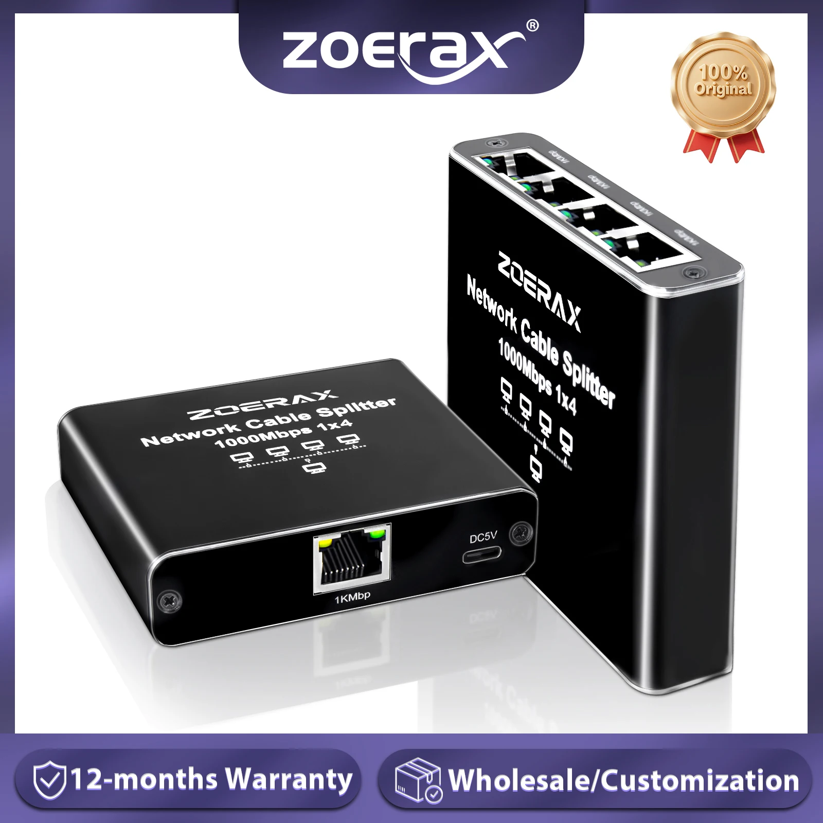 ZoeRax RJ45 Splitter 1 to 2/3/4 Ethernet Adapter Internet Network Cable Extender RJ45 Coupler for PC Laptop TV Box Router