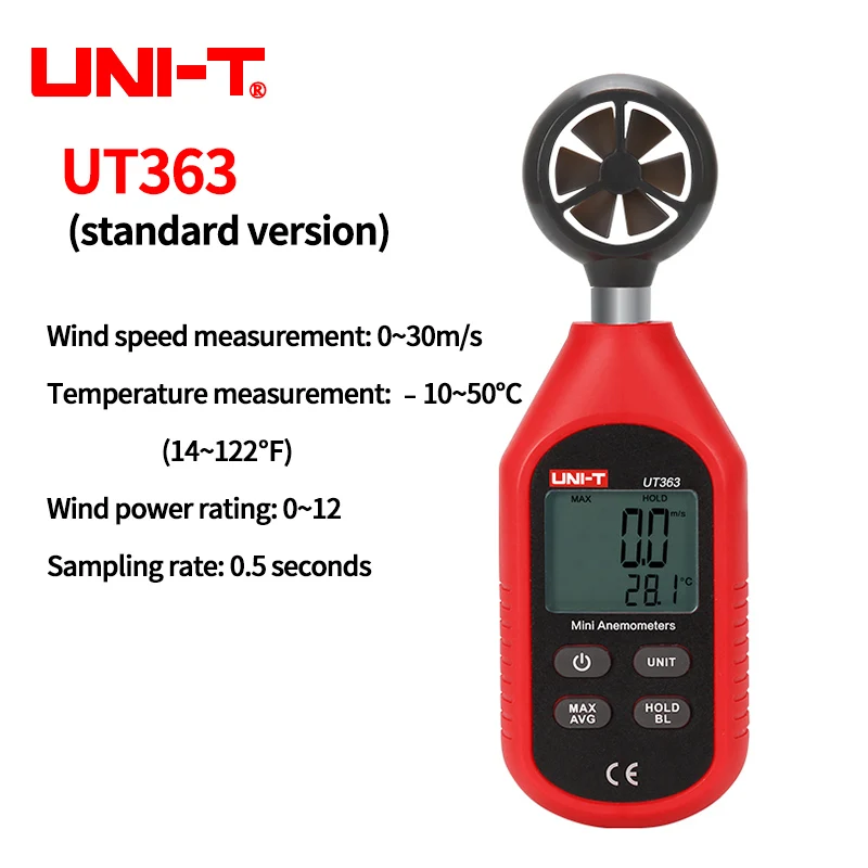 UNI-T UT363 Handheld Mini Digital Anemometer Wind Speed Measurement Temperature Tester LCD Display Air Flow Speed Wind Level