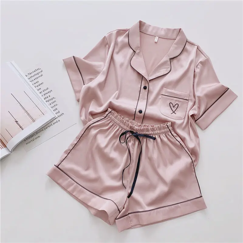 

Women's Pajamas Home Wear 2pcs/set Set Ice Silk Student Two Sets of Large Size Cardigan Short Sleeve Shorts Young Girls Clothes