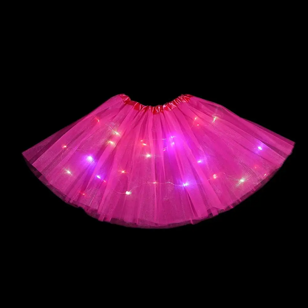 

Elasticated Waist Skirt Colorful Led Light-up Mesh Skirt for Women with Elastic Waist Multi-layered Stage Show Gauze for Parties