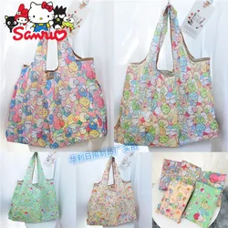 Sanrio Kuromi Hello Kitty Melody Cinnamoroll Pochacco Cartoon Folding Eco Bag Large 210D Supermarket Shopping Bag Eco Tote Bag