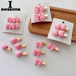 Épingle à cheveux rose pour bébé fille, nœud fleur mignon, pinces à cheveux coeur, pince latérale coréenne Kawaii, accessoires pour cheveux de bébé, 2 pièces