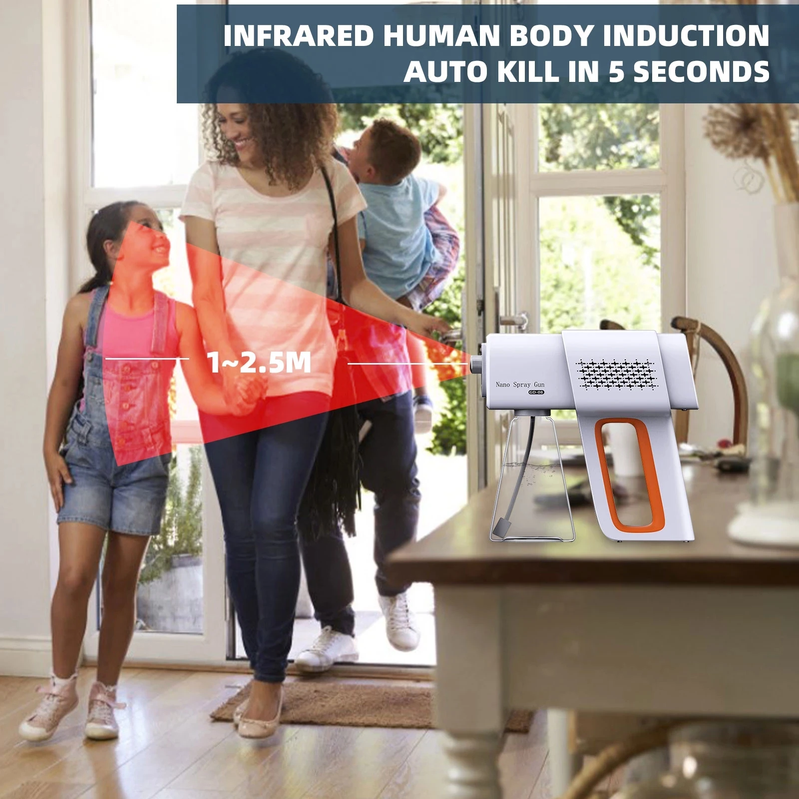 Nano Spray Fogger Gun Machine Portable Infrared Nano Disinfecting Sprayer Gun with Human Body Sensing for Public Home Office Car