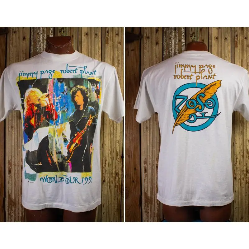 Vintage 1995 Jimmy Page and Robert Plant World Tour Concert T White