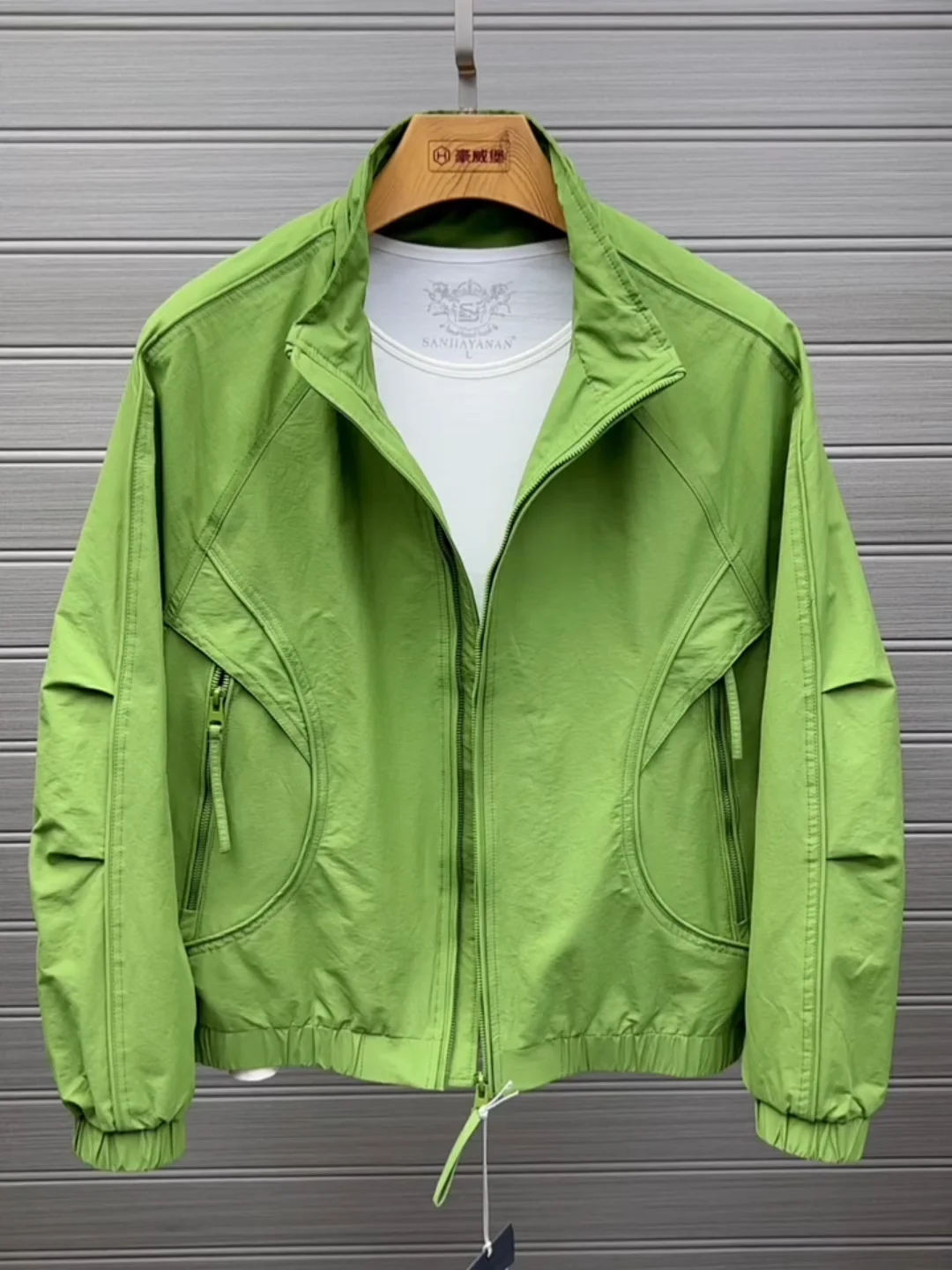 

Spring New Men's Stand Collar Jaet High Quali Faionable Versatile Luxury Sle Long Sve Stand Fit Youth ular O...