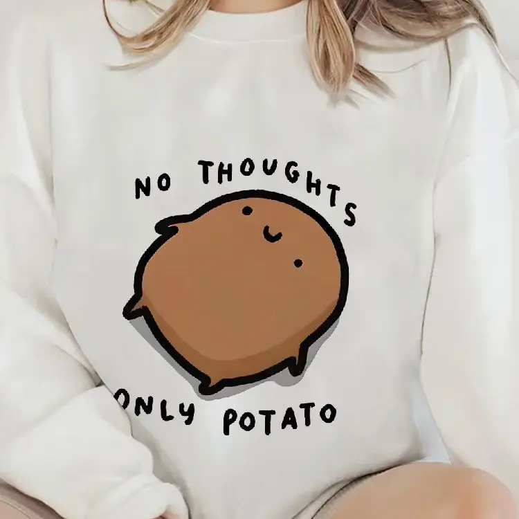 

Casual Crewneck Sweatshirt Vintage Graphic Hoodies No Thoughts Just Potato Cute Cartoon Y2K Daily Wear Unisex Stylish Pullover
