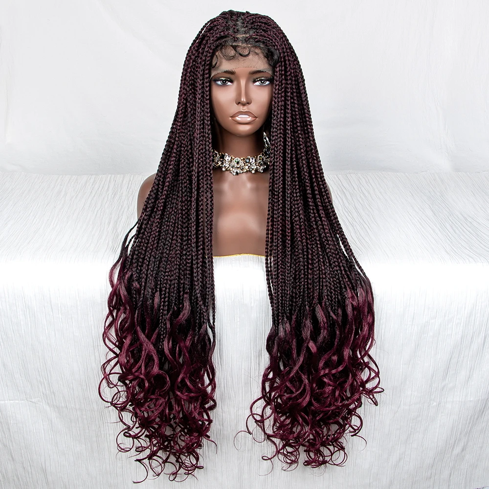 99J Synthetic Lace Front Braided Wigs Wigs with Wavy Ends with Baby Hair for Black Women Colorful Lace Frontal Braiding Hair Wig