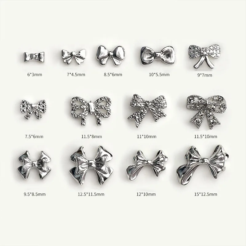 10 pcs Metal Retro Silver Bowtie Nail Decoration 3D Alloy Twist Jewelry Nail Charms DIY Exquisite Manicure Accessories Supplies