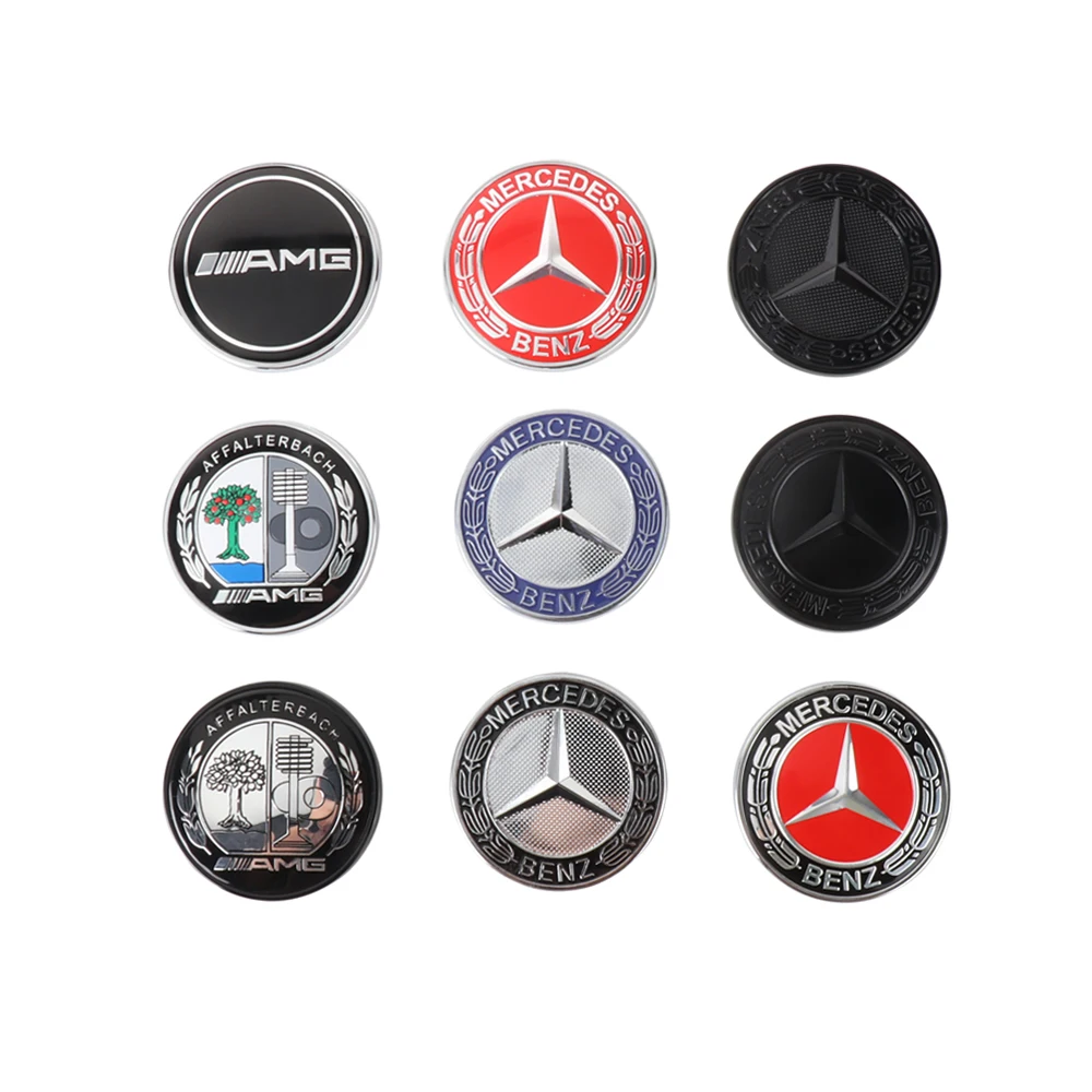 Autocollant emblème de capot plat en aluminium ABS 57 mm, badge avant, logo décoratif, accessoires pour Mercedes Benz AMG W203 W211 W205 W210 W108