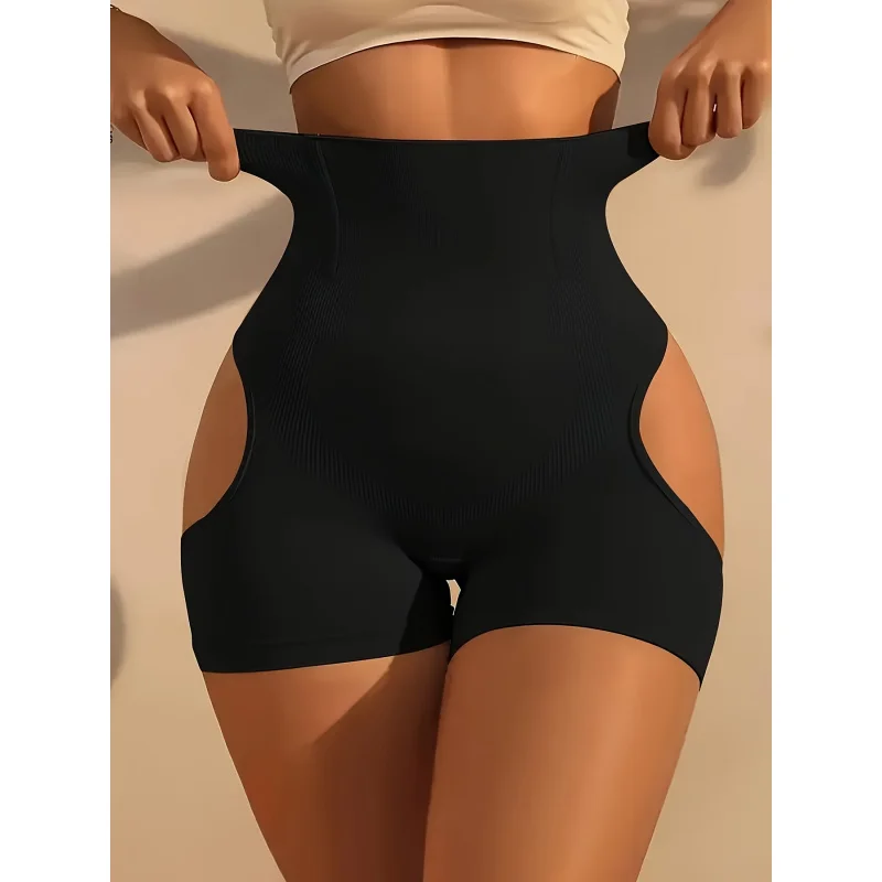 1pc High-Waisted Butt Lifting Shapewear Shorts - Tummy Control, No Padding, Solid Color, High Support