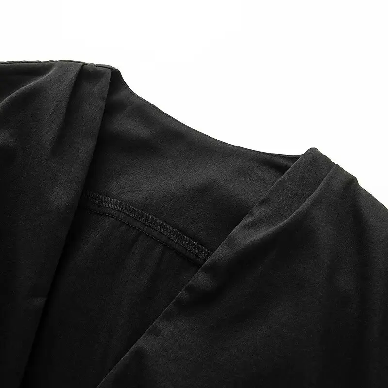 Women Autumn Long Sleeve Shirts Dress Fashion Solid Wrap Drawstring Bow V-Neck Female Elegant Street MIDI Dresses Clothing