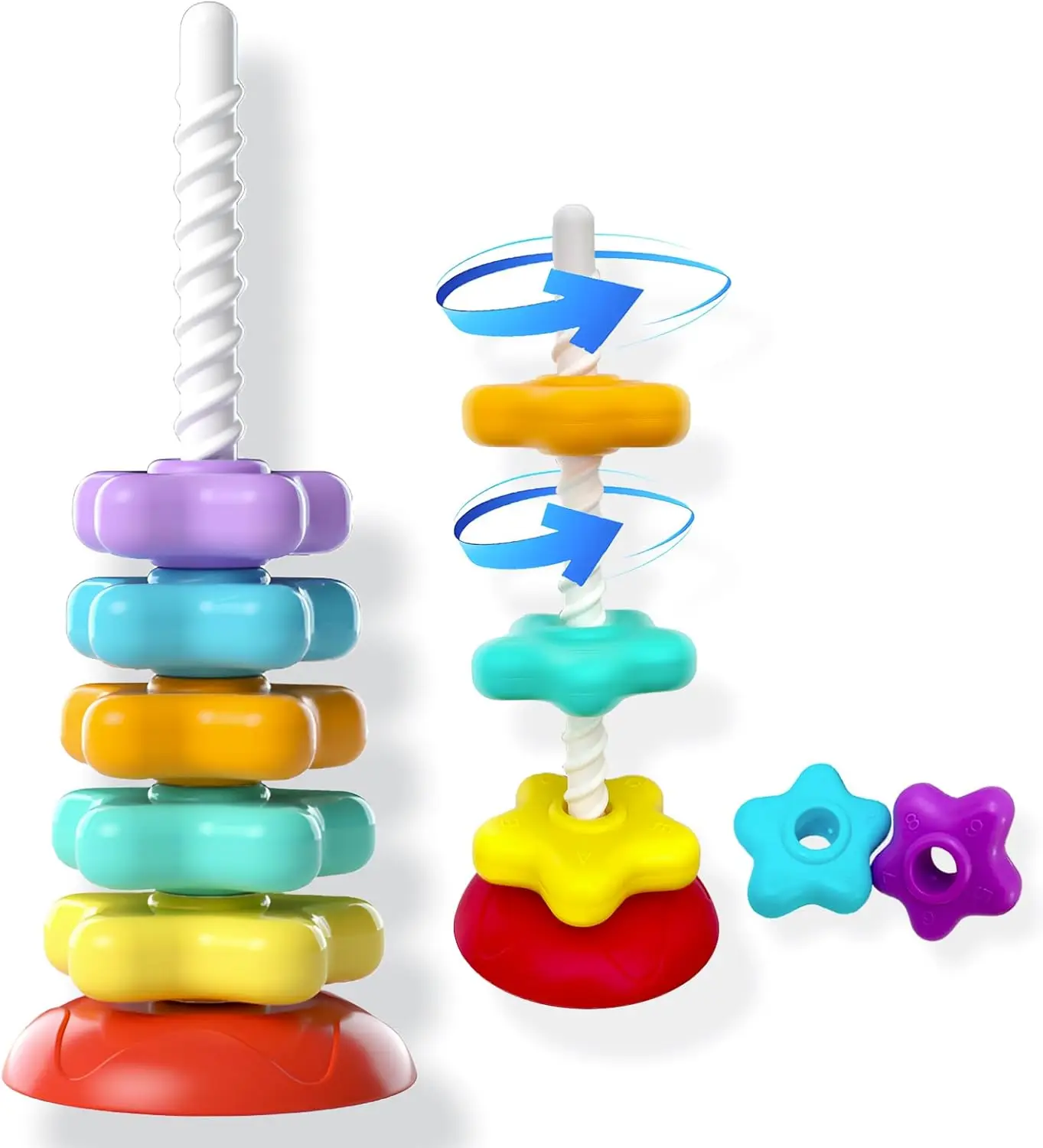 Baby Spinning Stacking Toys Rainbow Music Rotating Tower Montessori Early Learning Educational Sensory Toys For Baby Gift