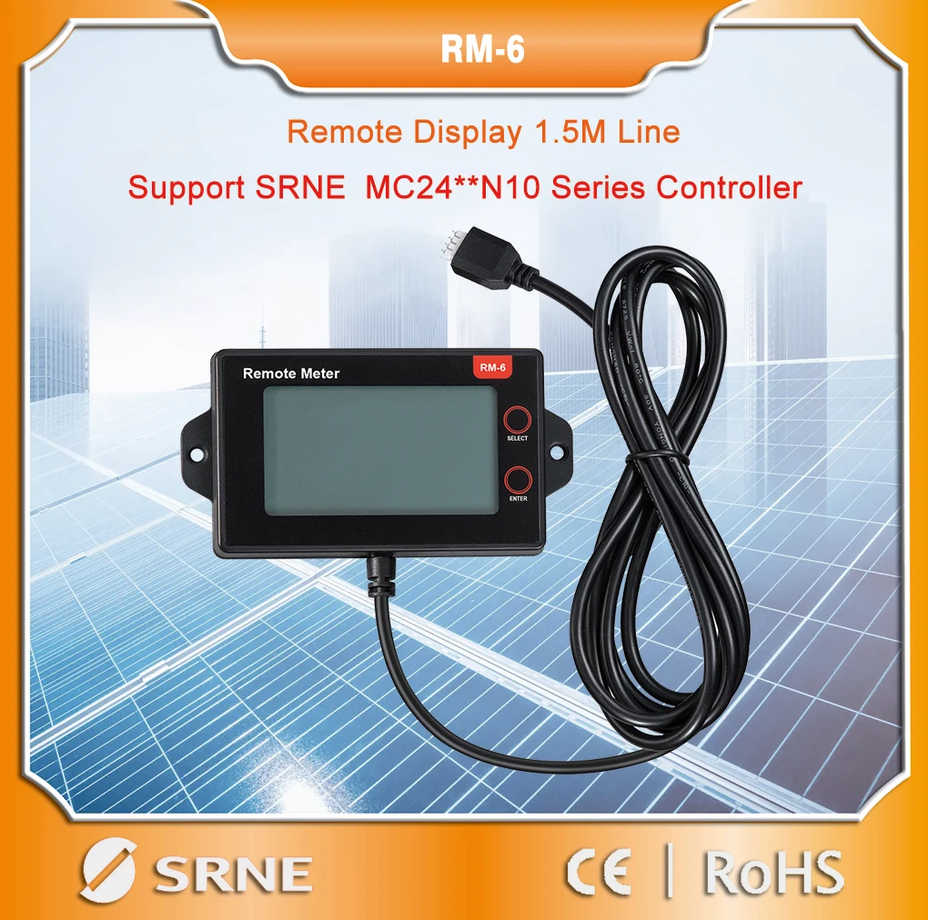 

SRNE RM-6 Remote Meter LCD Display for SRNE MC Series MPPT Solar Controller Real-Time Monitoring of Data and Operating Status