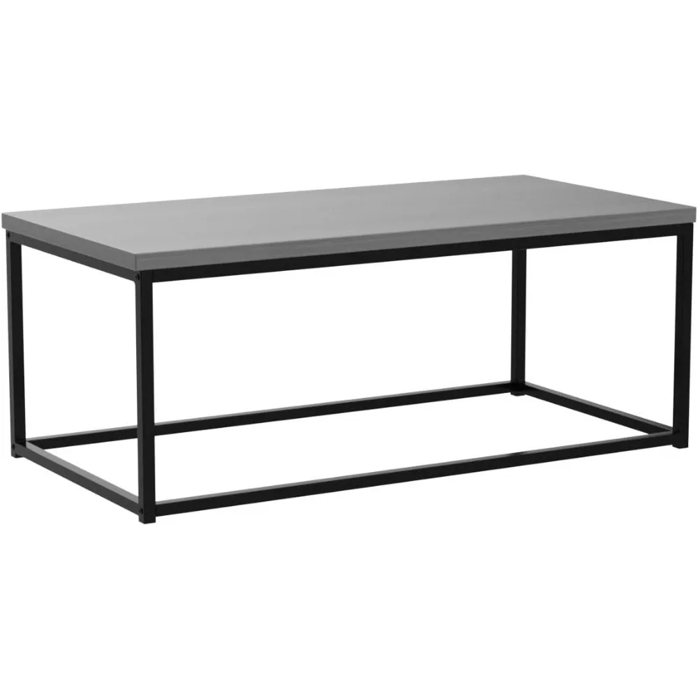 44in Modern Industrial Style Rectangular Wood Grain Top Coffee Table, Rustic Accent Furniture for Living Room W/Metal Frame