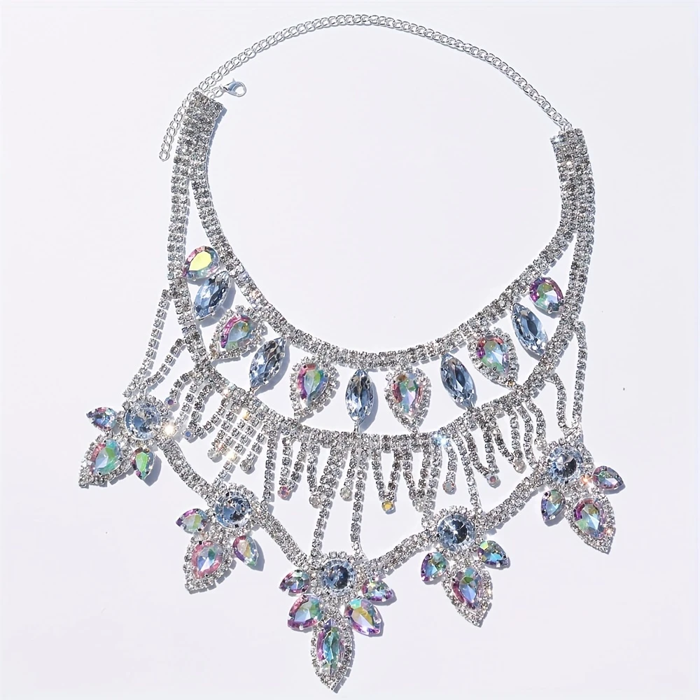 Bling Beads Jewelry Big Rhinestone Water Drop Statement Colorful Necklace Classic Indian Crystal Bridal Jewelry Accessories