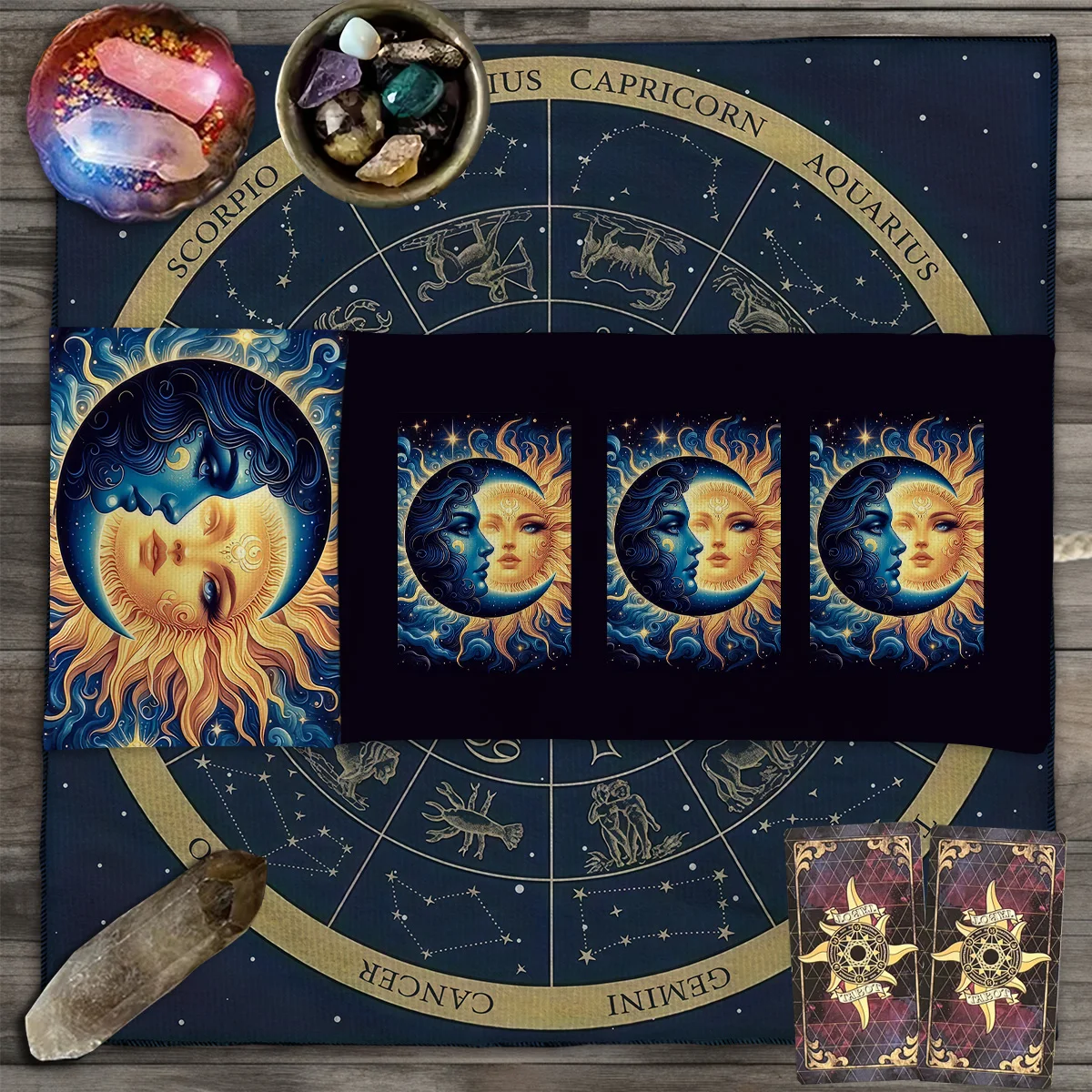Geheimnisvolle Sonne und Mond Tarot-Aufbewahrungstasche, Veranstaltungen, Tarot-Stoff, Wahrsagerei-Tasche, eine Balance von Yin Yang, Wickeltasche, Aufbewahrungstasche