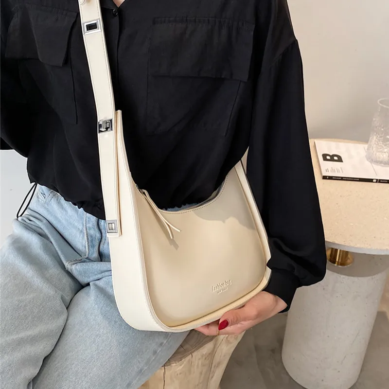 Burminsa Wide Strap Crossbody Bags For Women 2023 Trend Designer Korean Small Shoulder Bag PU Leather Ladies Handbags And Purses