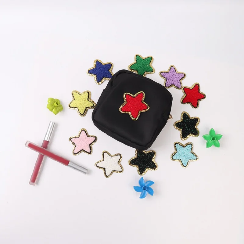 Parche autoadhesivo bordado de estrella de cinco puntas, pegatina de insignia personalizada, accesorios de bricolaje para ropa, bolsa, mochila