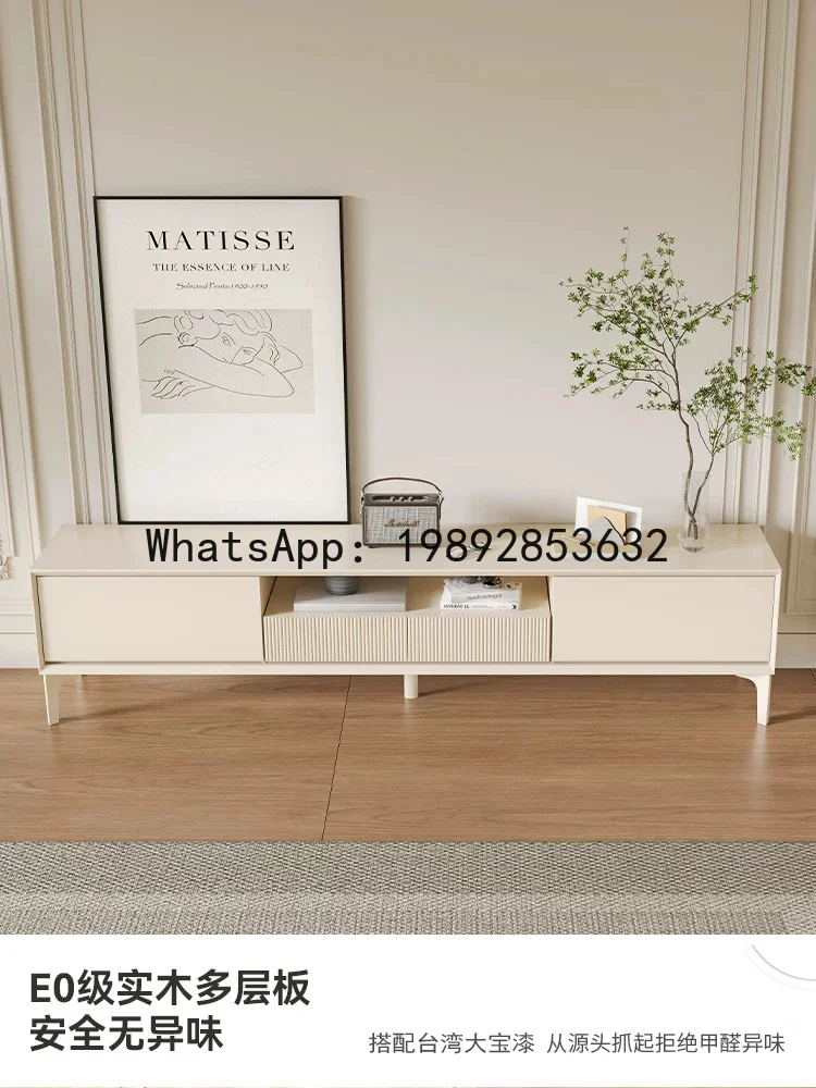 LYY Shimmer TV Cabinet Cream Style Simple Light Luxury Modern Storage Integrated Solid Wood TV Cabinet for Living Room Home Use