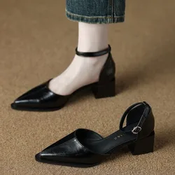 Summer New Square Head Hollowed-out Bowhead Sandals Women's Medium Heel Chunky Breathable High Heels