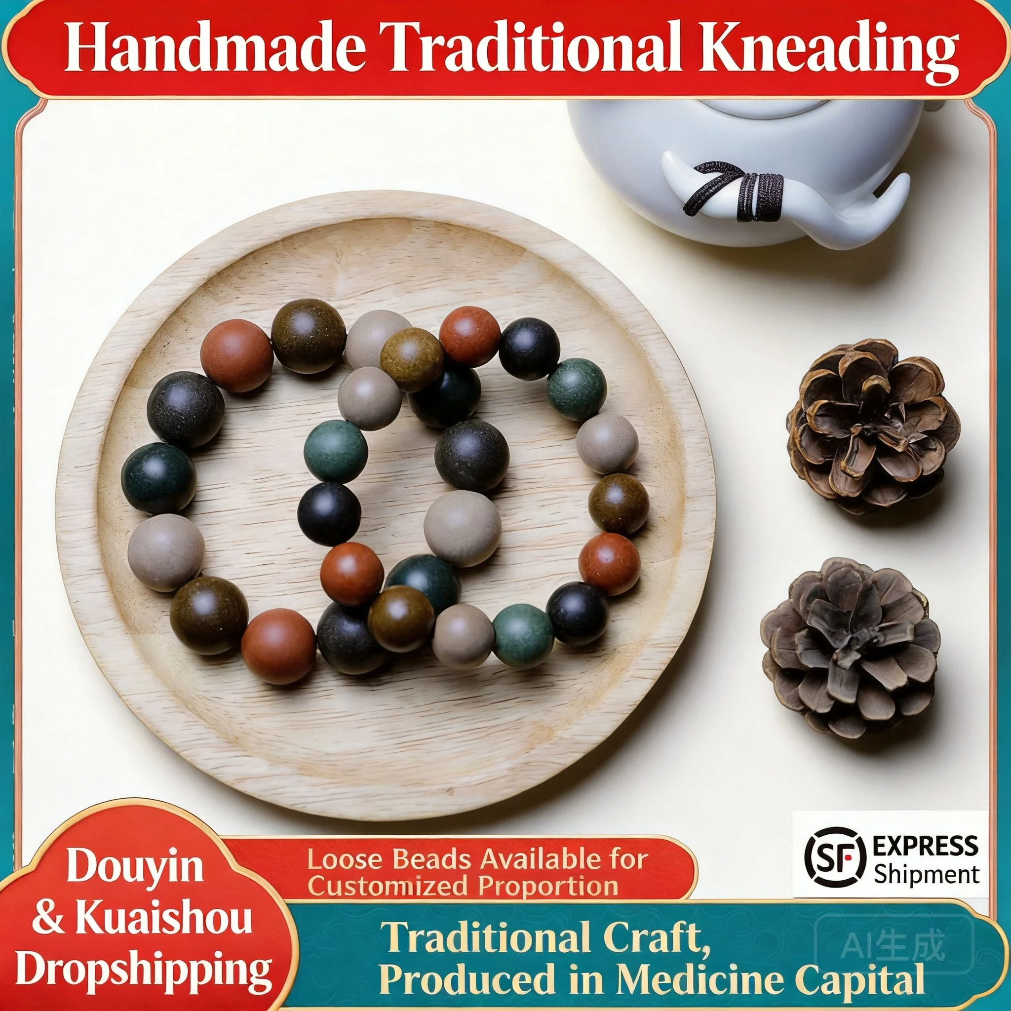 

Chinese Style Five Elements Natural Herbal Incense Beaded Bracelet Handmade Lucky Fortune Blessing Wrist Jewelry For Men Women