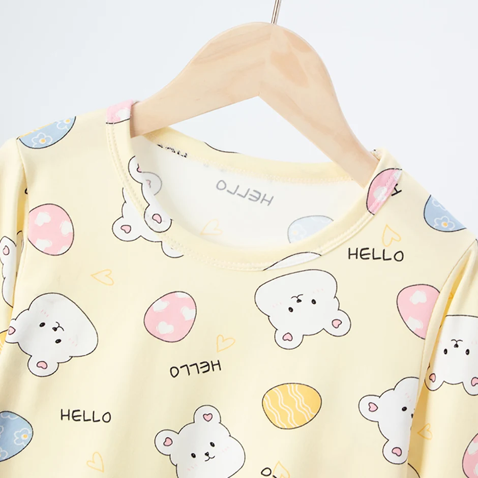 2-teiliges Herbst- und Winter-Mädchen-Set, süß und niedlich, langärmeliges Set, bequemes Unterhemd für Kinder, Hose mit elastischem Bund, Heimset – Detail 10