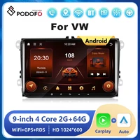 Podofo-Radio con GPS para coche, reproductor con Android, 2 + 64G, Carplay, WIFI, Bluetooth, estéreo, para VW Passat, Golf MK5, MK6, Jetta