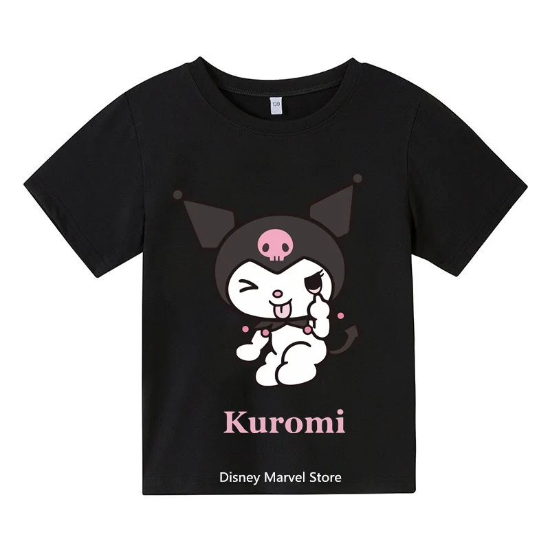 

2024 Kawaii Kulomi T-shirt Girls Fashion Boys cotton-Padded Anime Cartoon Kids Kids Student Hello Kitty T-shirt Set Casual wear