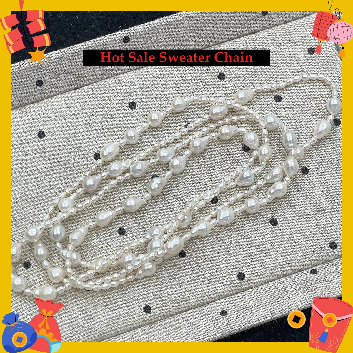 Pearl Chain Jewelry Natural Freshwater Pearl Long Sweater Chain 1.2m For Women Girl Christmas Holidays Gifts