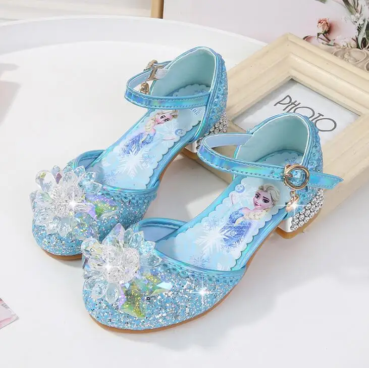 Zapatos de princesa Anna para niñas, zapatos de cuero, Elsa, baile, tacones altos, sandalias para niños, zapatos de fiesta, Verano